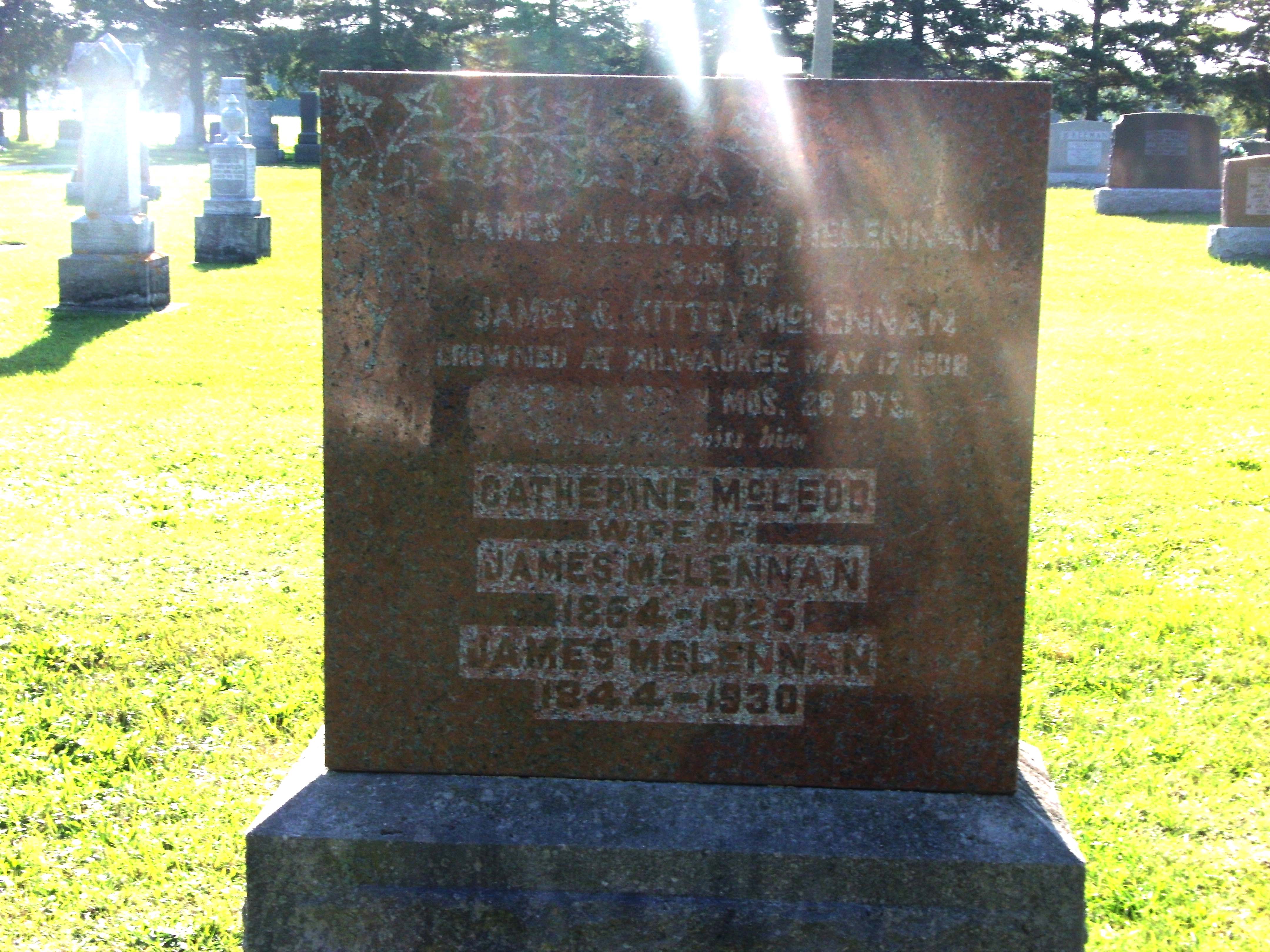 Photo of headstones/James McLennan 1844-1930 & fam hdstn Purdy Cem ON